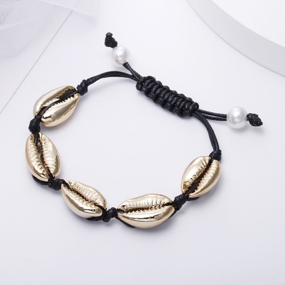 Bohemian Puka Shell Bracelet Adjustable GOLD BLACK